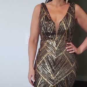 Gold and Black Geometric Gown